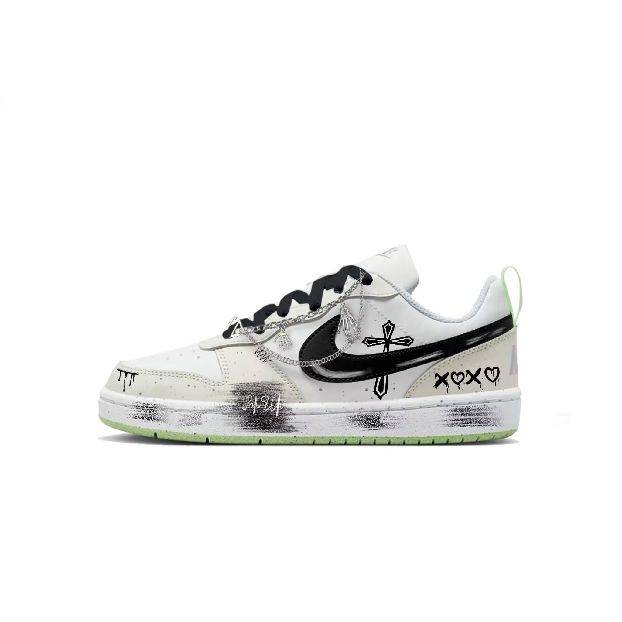 

Детские нескользящие низкие кроссовки для скейтбординга Court Borough Nike, черный/зеленый