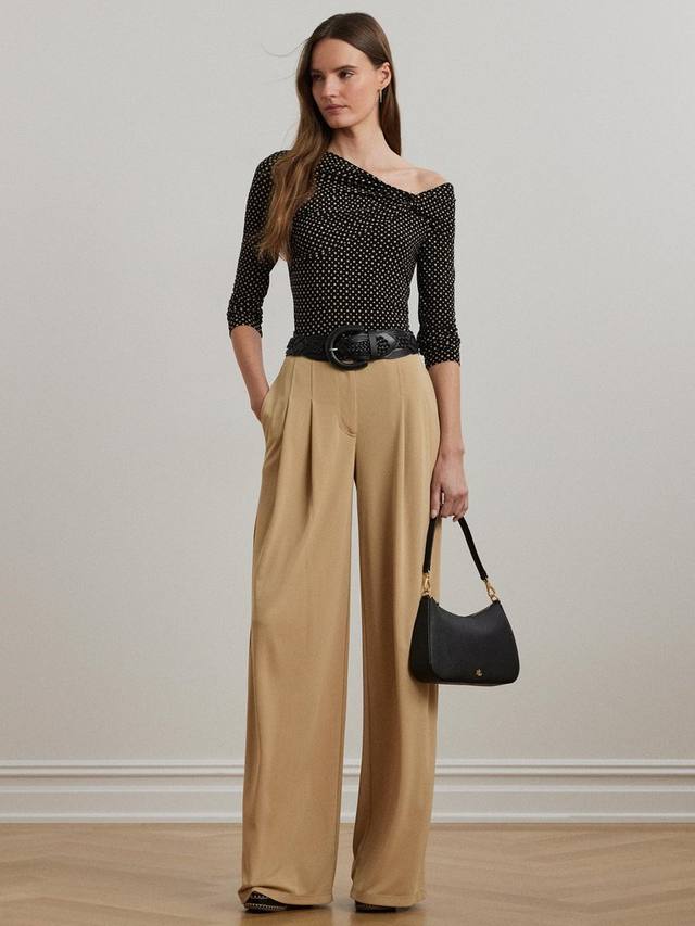 

Топ с принтом в горошек Lauren Benilda на одно плечо Ralph Lauren, Black/Tan
