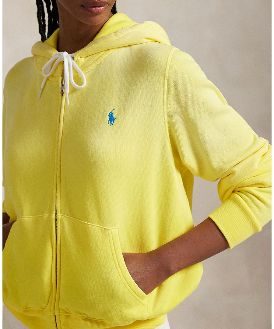 Женская легкая флисовая толстовка с капюшоном на молнии Polo Ralph Lauren, Active Yellow — фото 3