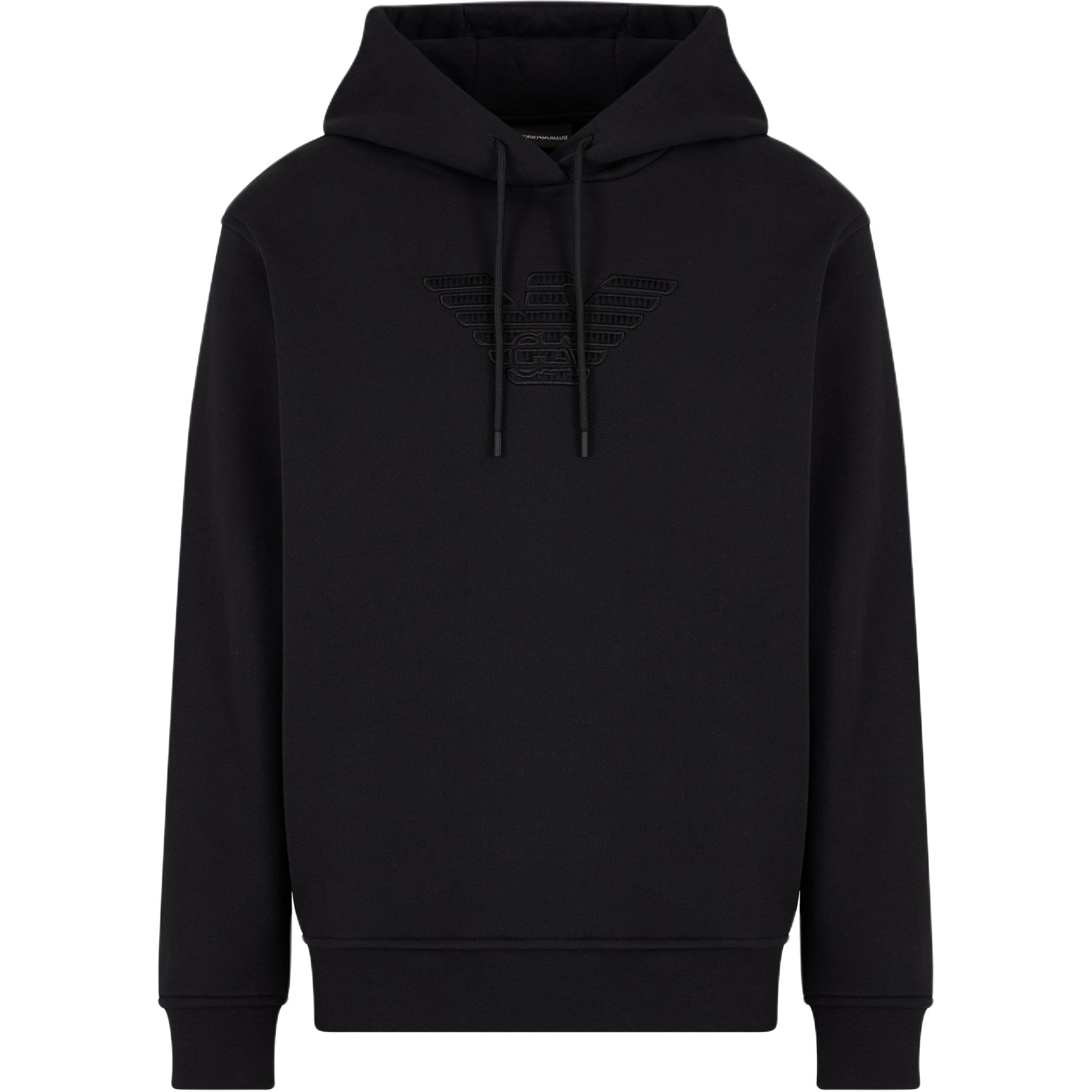 

Худи с вышитым логотипом и шнурком EMPORIO ARMANI, черный