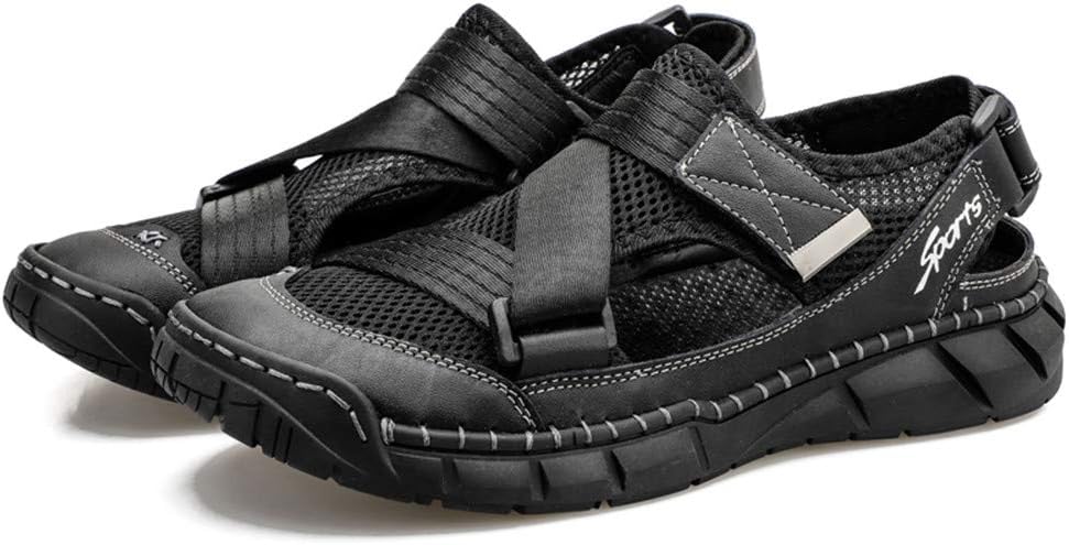 

Мужские летние закрытые сандалии с дышащей резиновой подошвой, повседневные с вырезами, легкие пляжные тапочки на плоской подошве, водонепроницаемые Asifn, черный