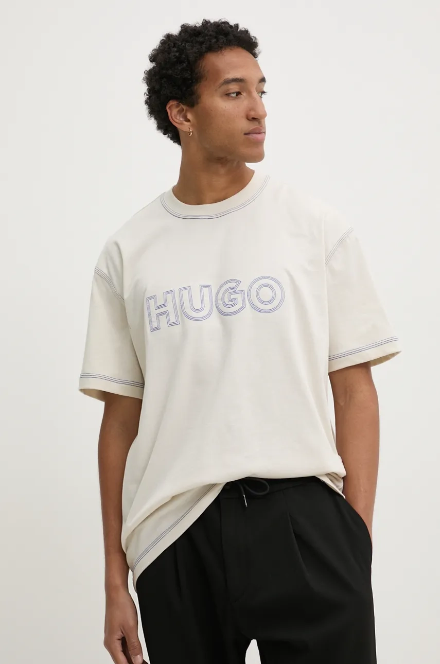 

Хлопковая футболка Hugo Blue, бежевый