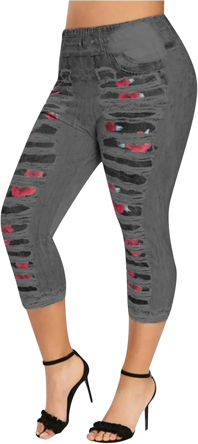 

Рваные укороченные джинсы для женщин с высокой эластичной талией