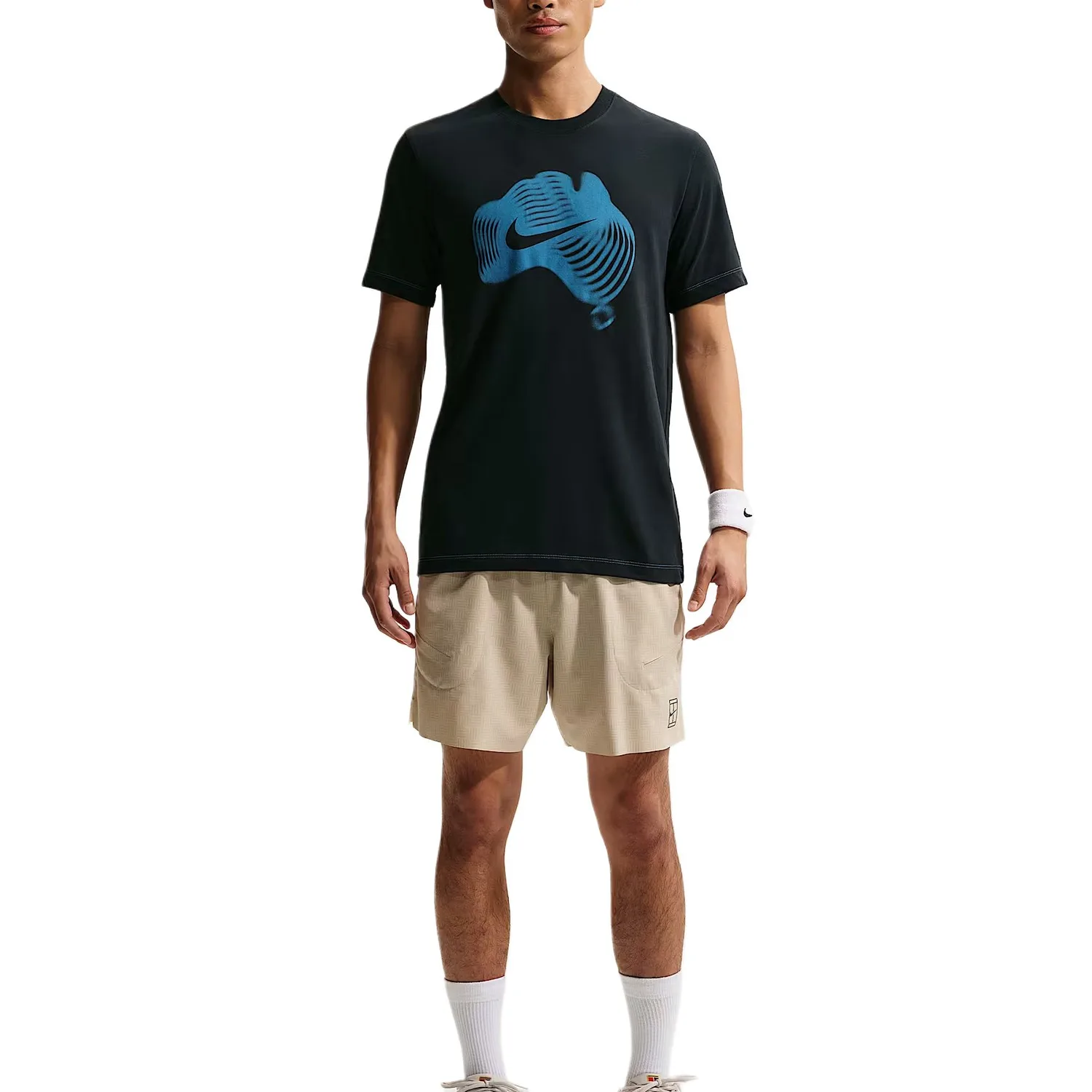 Мужская теннисная футболка Dri-FIT Nike, Dark Blue Black/Transparent Blue — фото 3