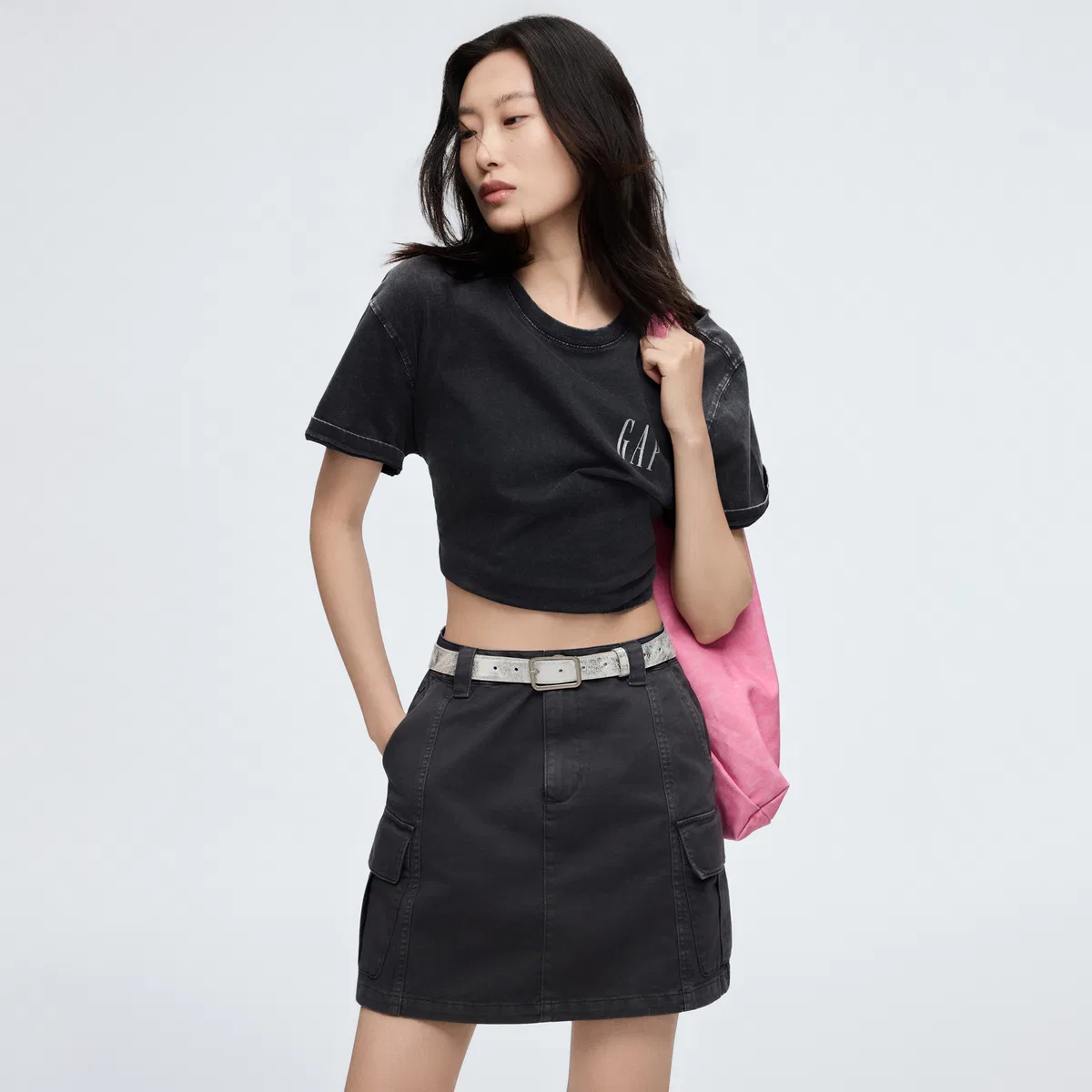 Юбка-шорты карго A-line GAP Carbon Gray — фото 4