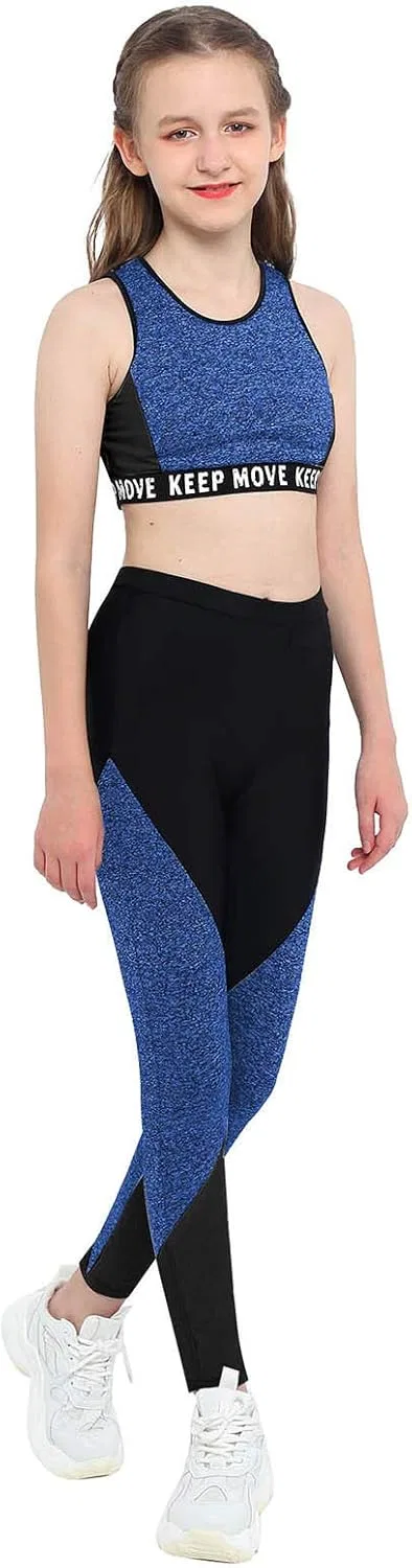 Детский спортивный костюм для девочек Choomomo, топ и леггинсы, Blue Black — фото 3