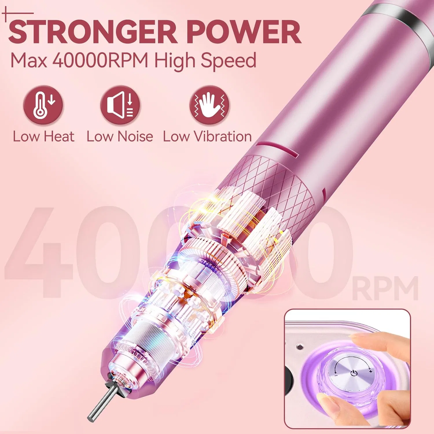Электрический фрезер для маникюра и педикюра «40000 rpm» Cadrim, Pink — фото 4