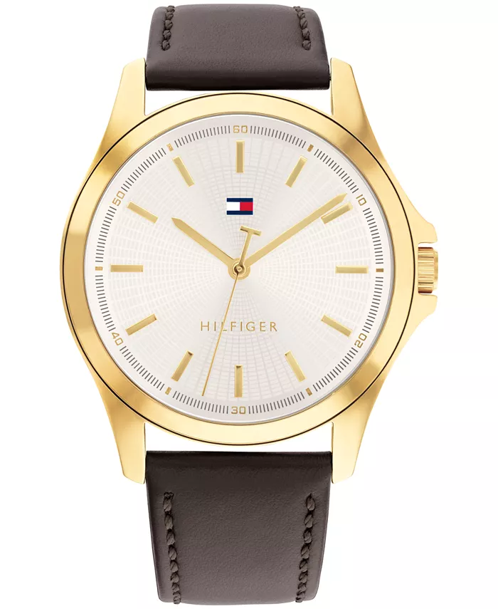 

Мужские часы Quartz с темно-коричневым кожаным ремешком, 42mm Tommy Hilfiger
