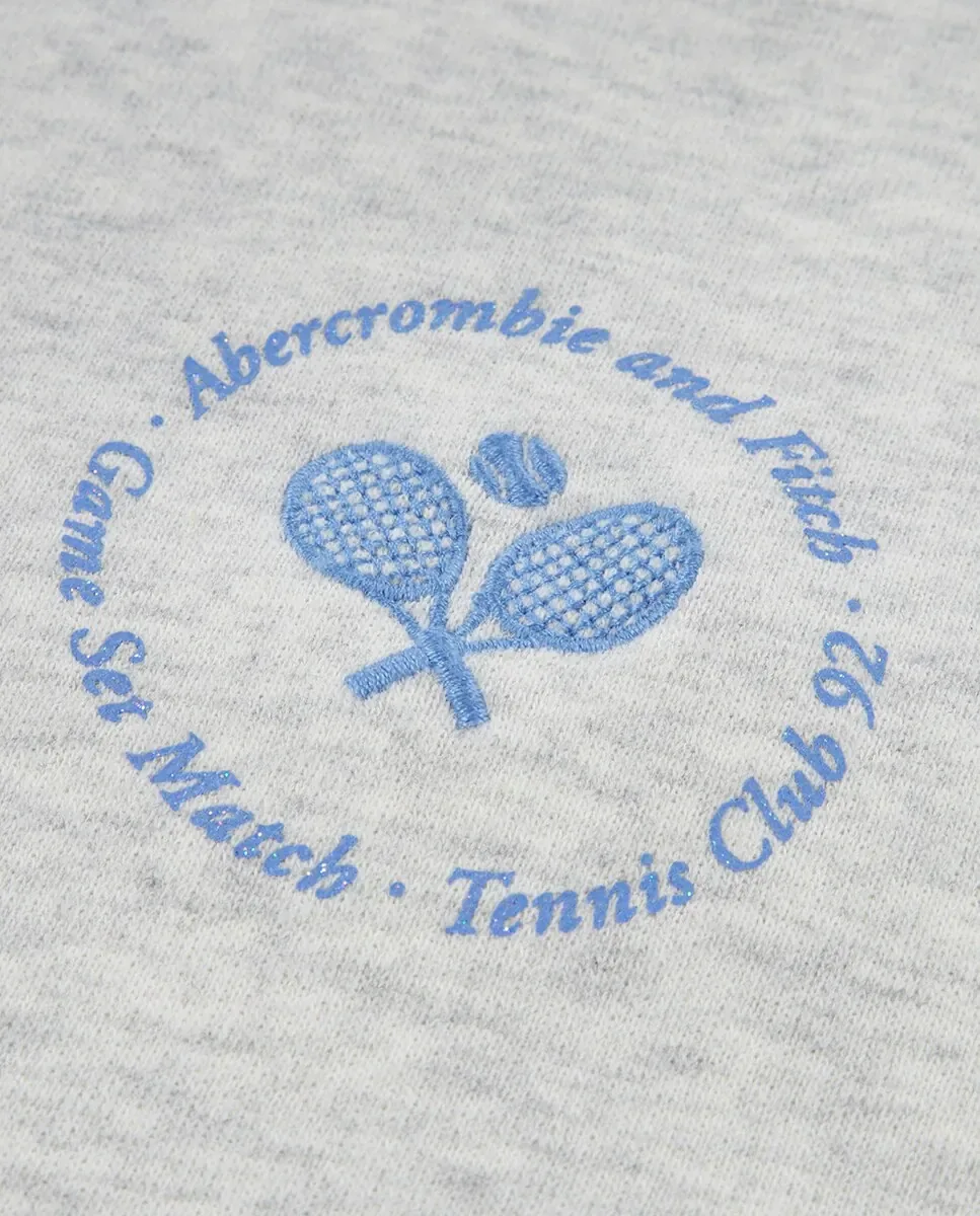 Спортивный свитер с четвертной молнией и логотипом Abercrombie Kids, серый — фото 4
