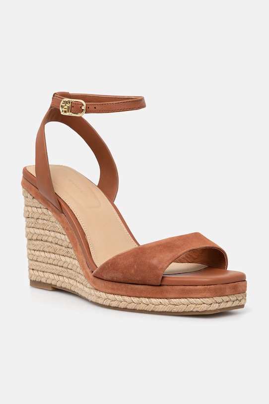 Кожаные сандалии LEATHER & SUEDE HIGH WEDGE ESPAD Tommy Hilfiger, коричневый