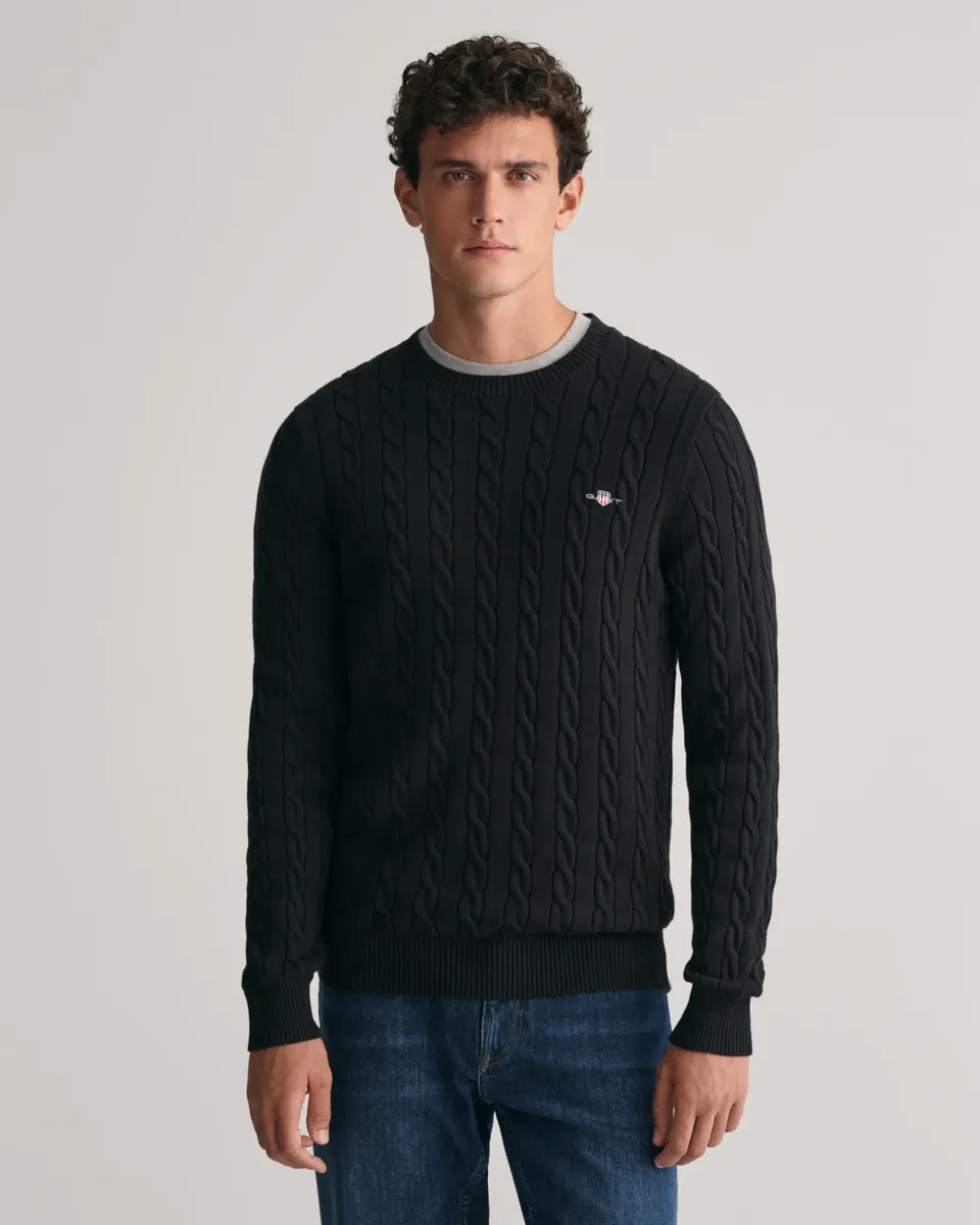 

Вязаный свитер "COTTON CABLE C-NECK" с вышивкой герба на груди Gant, черный