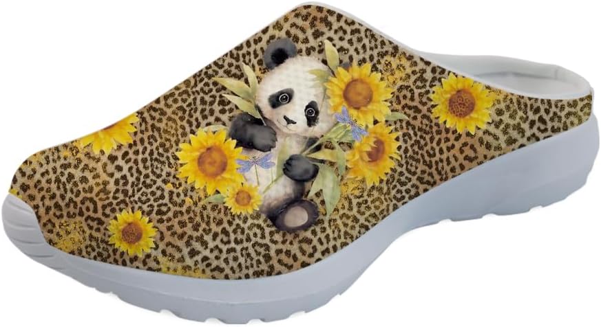 

Садовые сабо Forchrinse с милым принтом лапок собак, нескользящие обувь для шеф-поваров, медсестер и врачей, сандалии для мужчин и женщин, Sunflower Panda on Leopard