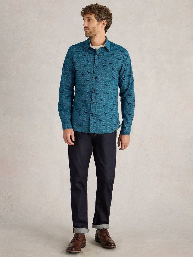 

Хлопковая рубашка Slim Fit с абстрактным волнообразным принтом White Stuff, Blue