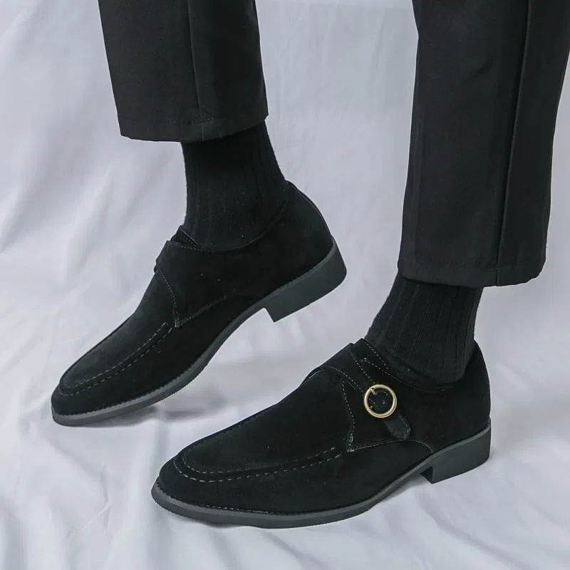 Мокасины мужские, кожаные, Monk Straps, классические, черные Senlongbao — фото 3