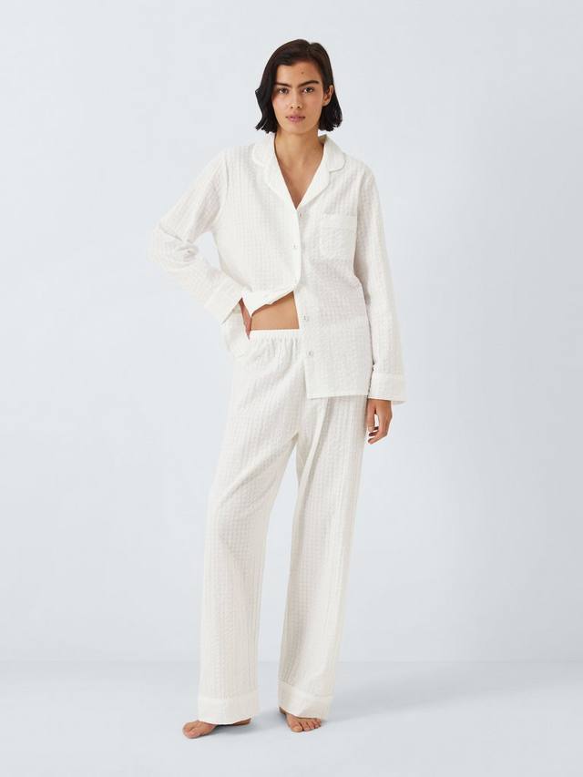 

Комплект пижамы с длинной рубашкой из ткани seersucker John Lewis, Ivory