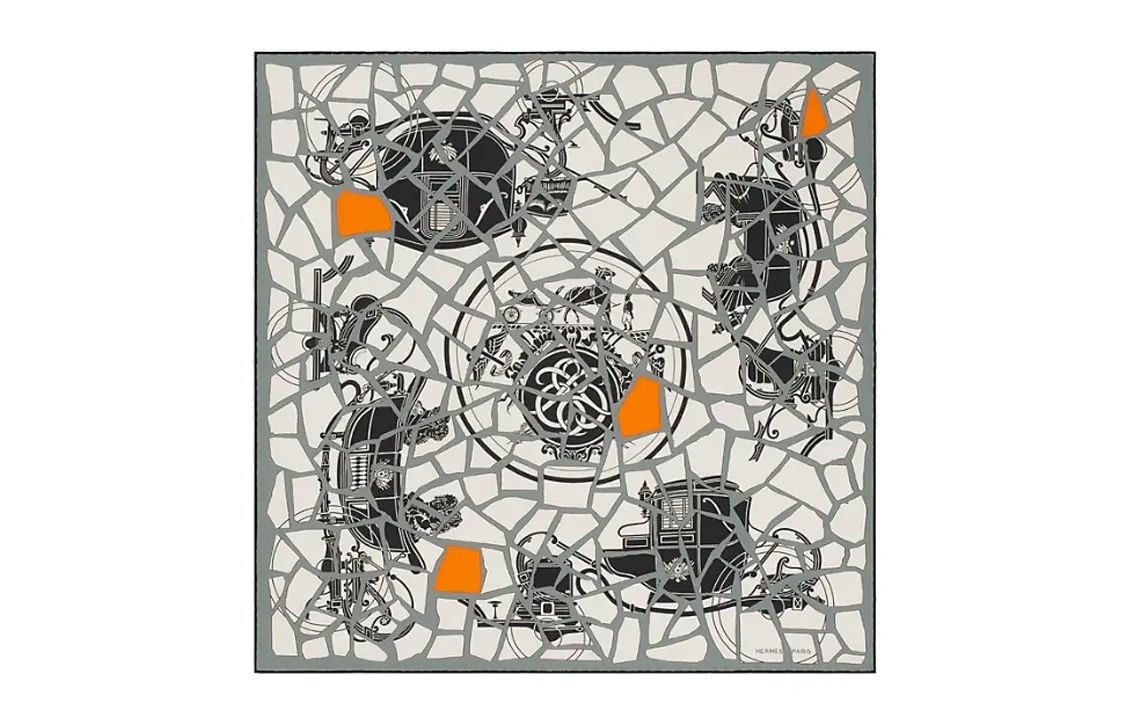 

HERMES Шёлковый шейный платок мужской серый, Gray