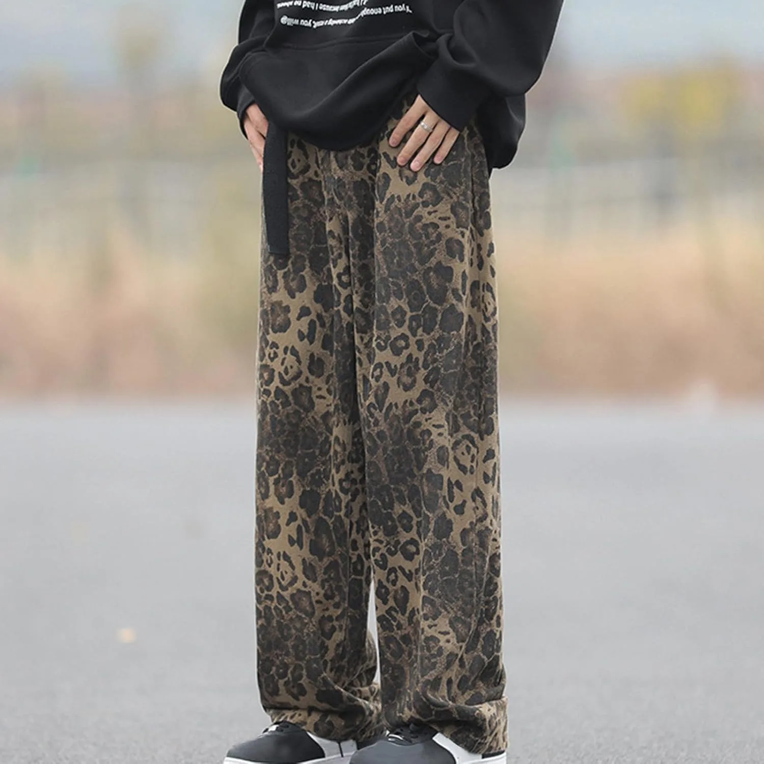 Джинсы для женщин с леопардовым принтом High Waisted Stretchy Wide Leg Denim Pants Multiple Leopard Types — фото 4