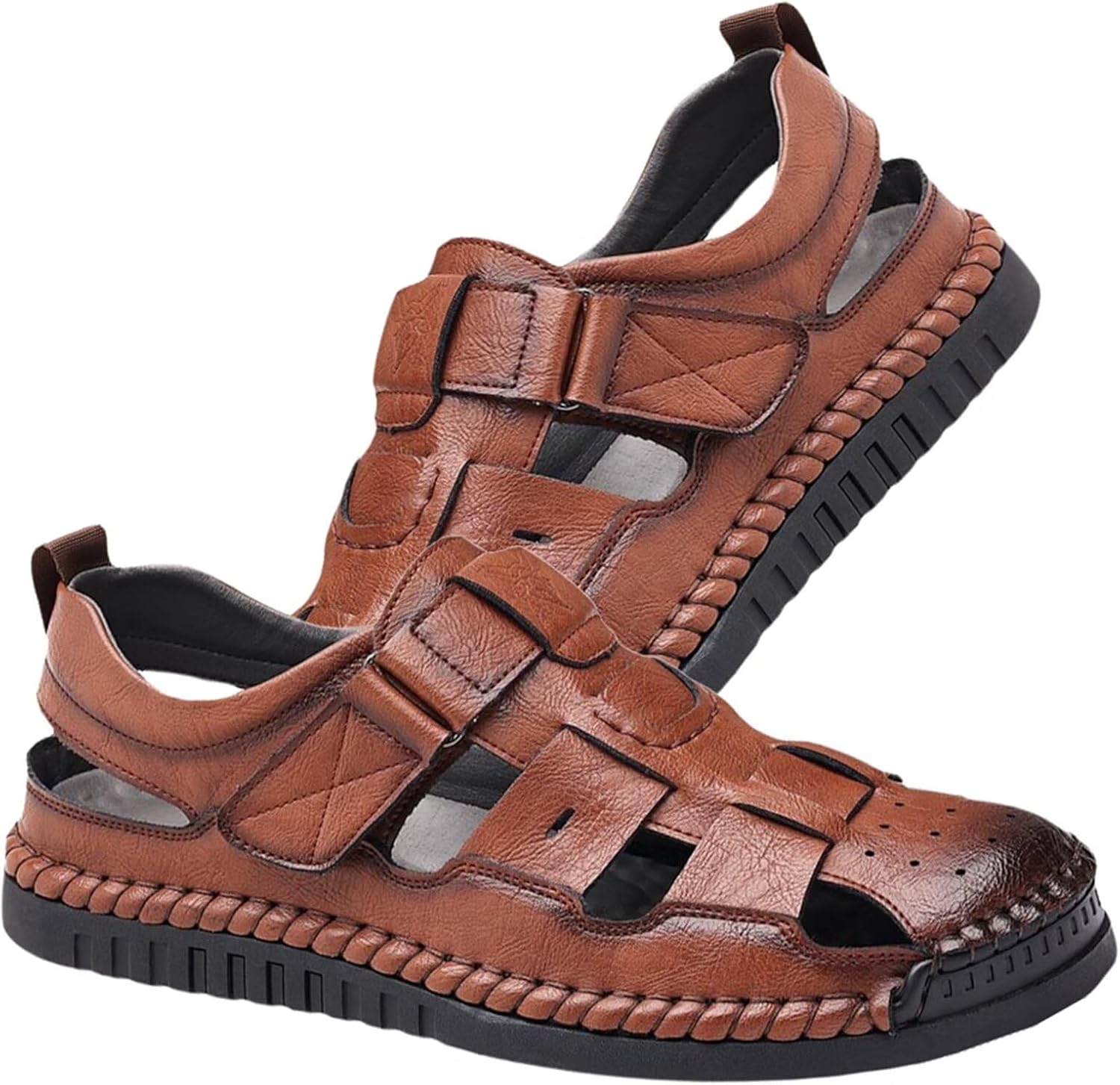 

Мужские кожаные сандалии с закрытым носком для прогулок на природе, вождения, водонепроницаемые спортивные сандалии, сандалии рыбака, пляжные водные сандалии Hnvavq, P