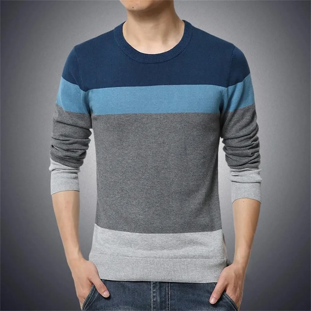 Мужской свитер O Neck в полоску Slim Fit — фото 2
