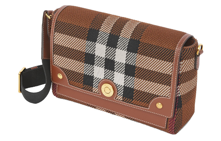 Вязаная сумка Burberry через плечо с кожаной отделкой, женская, темно-коричневая — фото 2