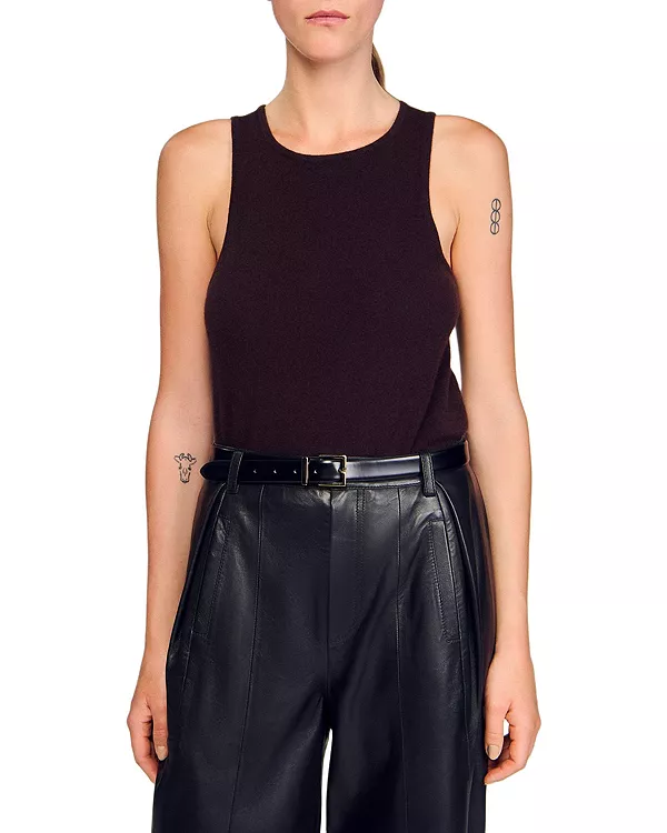 

Свитер с круглым вырезом из смесовой шерсти Sandro, коричневый