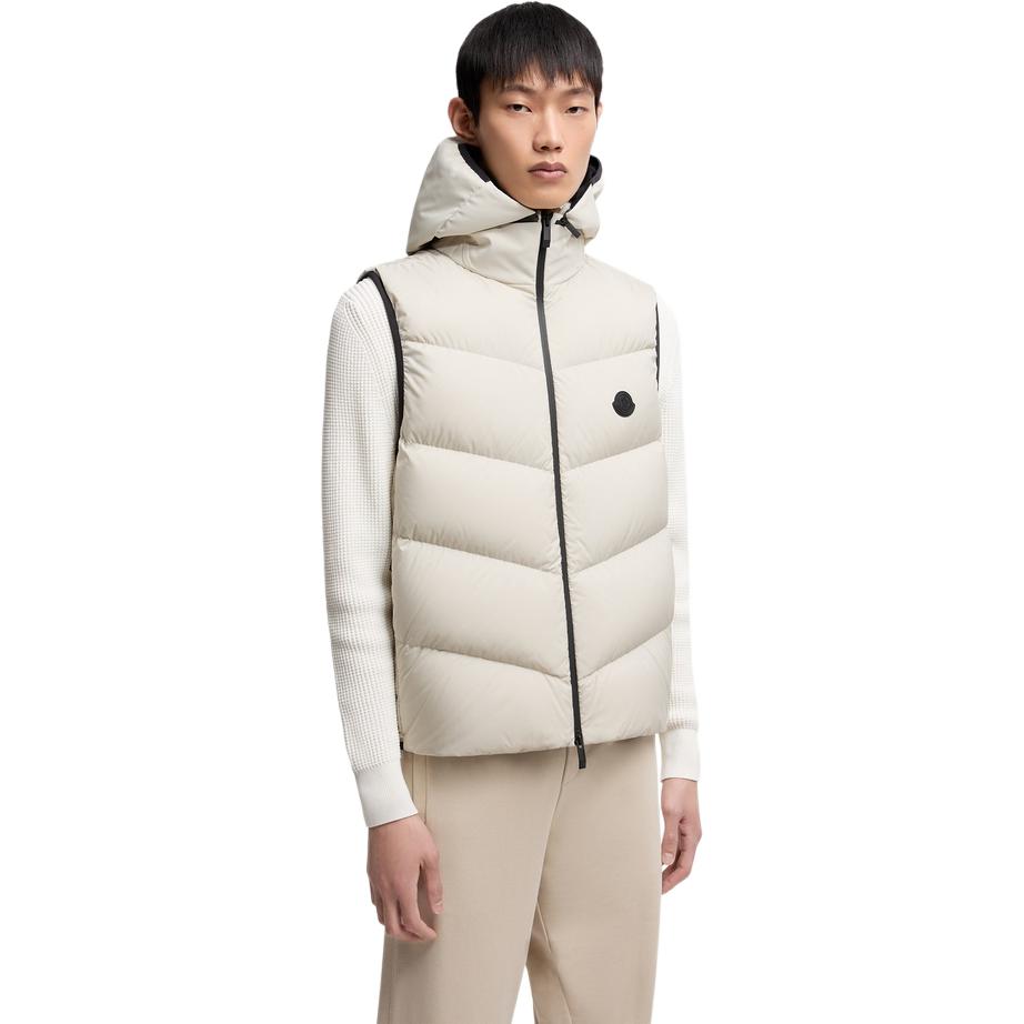 Moncler Куртка-жилет с капюшоном и стёганой диагональной отделкой, Ice Snow Gray — фото 2