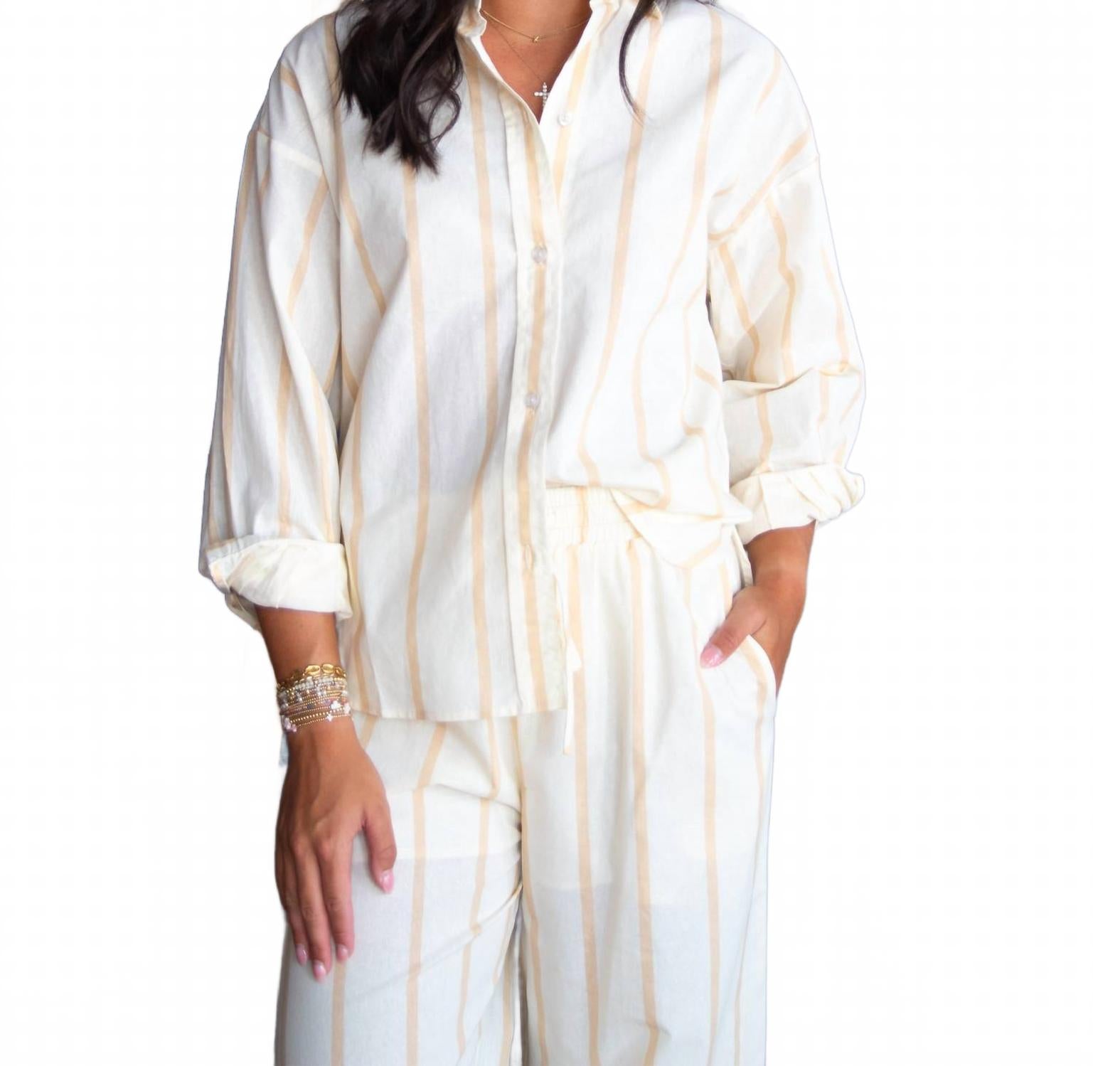 

MIOU MUSE Бежевая рубашка в полоску «Морган»