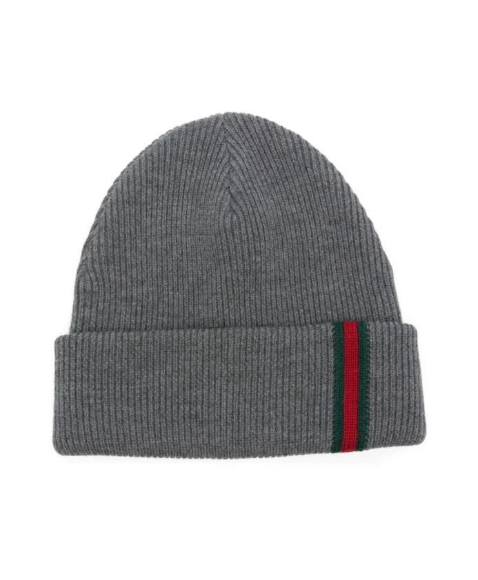

Шерстяная шапка с фирменной полосой серого цвета Gucci, серый