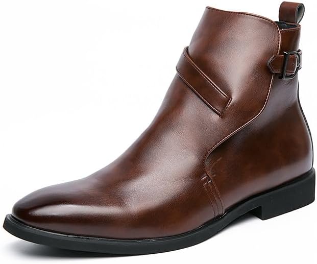 

Мужские ботинки Santimon с пряжкой на ремне, цепочкой и моделью Chelsea, стильные модные повседневные однотонные ботинки для мужчин, коричневый