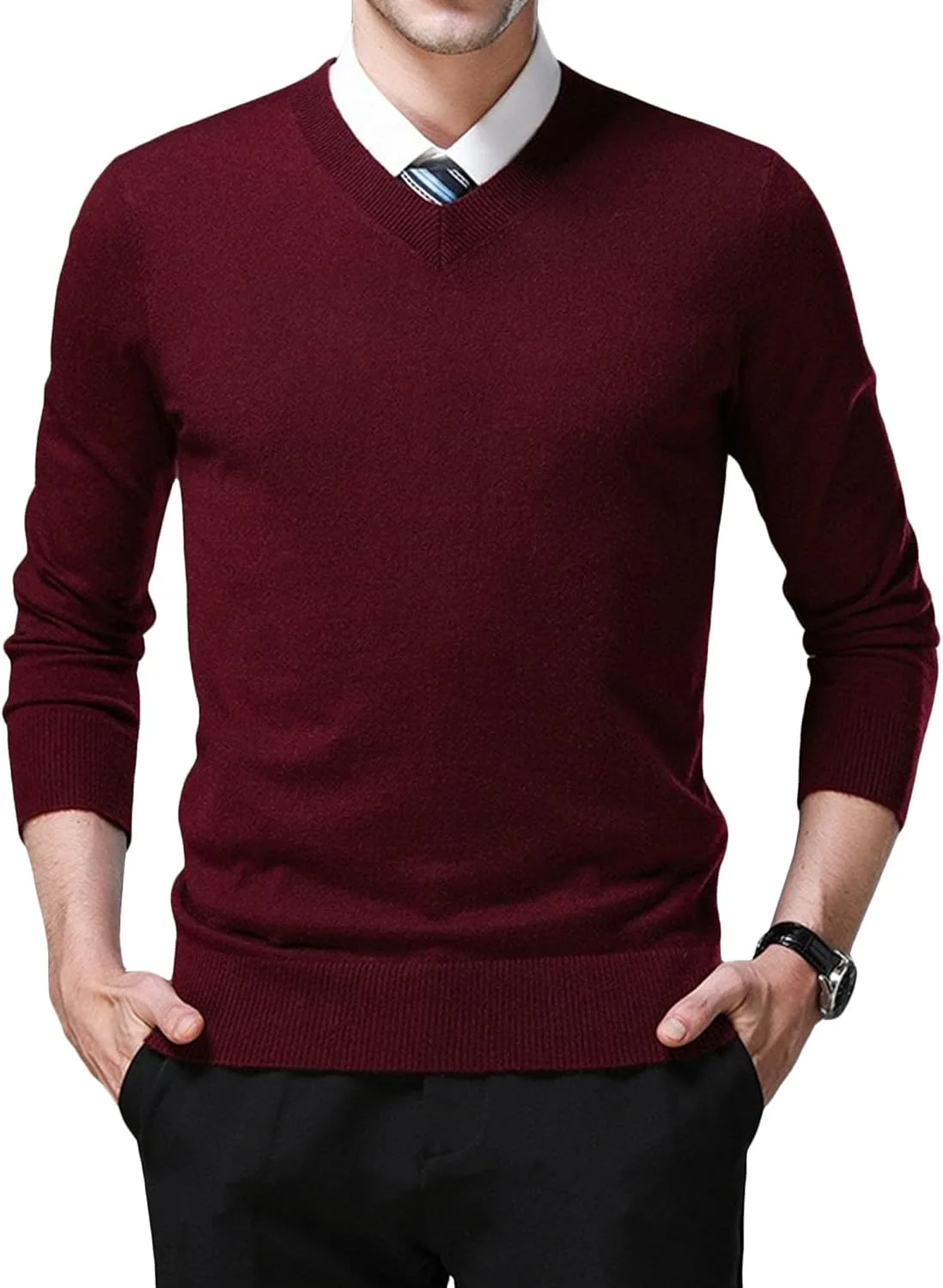 

Мужской повседневный свитер V-образным вырезом Slim Fit DGHM-JLMY