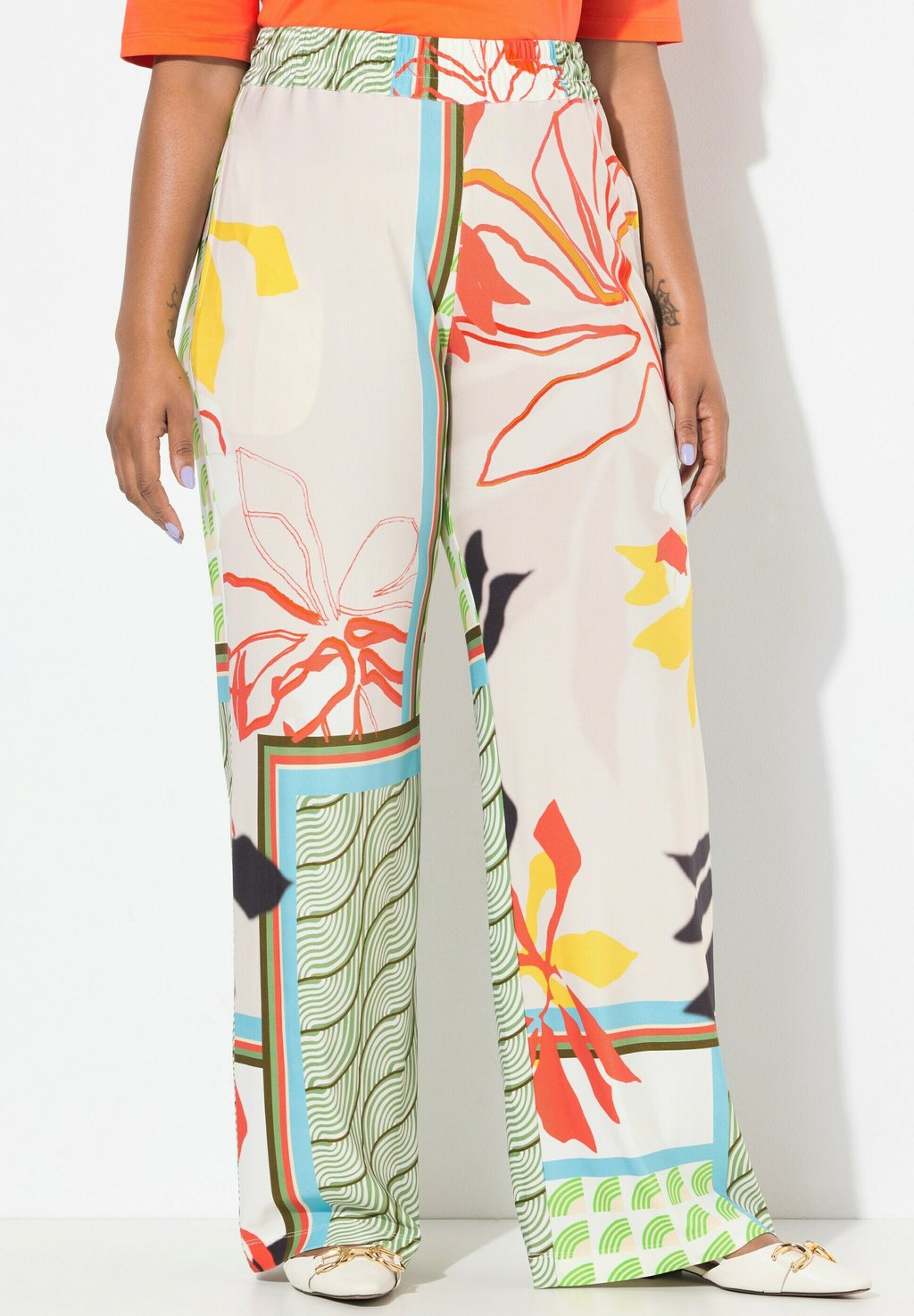 

Брюки PATCH PRINT ELASTIC WAIST SLINKY Ulla Popken, зеленый