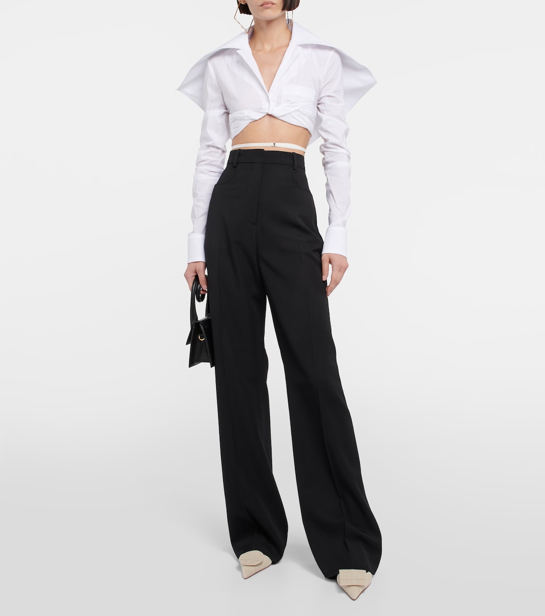 Укороченная хлопковая рубашка La Chemise Meio Jacquemus, белый — фото 2