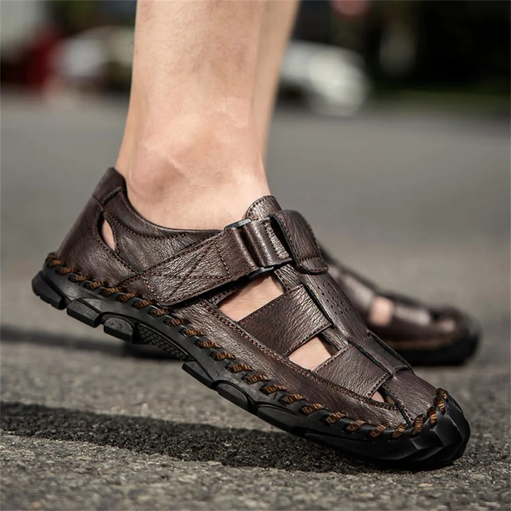 Mens Leather Сандалии Outdoor Hiking Сандалии Waterproof Athletic Sports Сандалии Fisherman Beach Shoes Abborora, красный/коричневый — фото 4