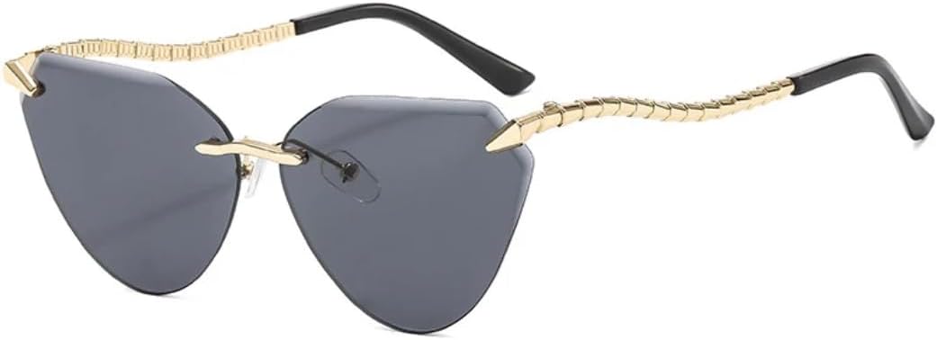 

Роскошные стильные женские солнцезащитные очки без оправы «кошачий глаз» с металлическим цоколем, модные мужские очки для путешествий, в стиле панк, с защитой от УФ-излучения UV400 TVTBBVV, Gold Gray