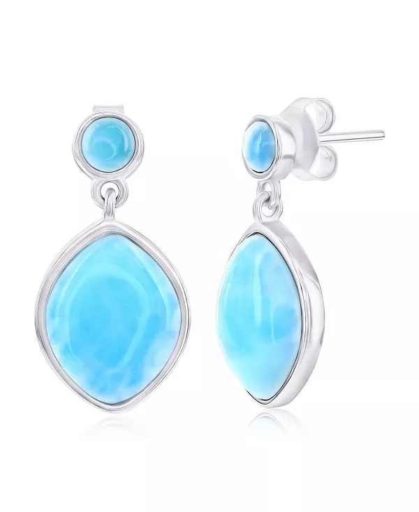 

Серьги-Подвески из стерлингового серебра с круглым и маркизовым ларимаром Caribbean Treasures, larimar