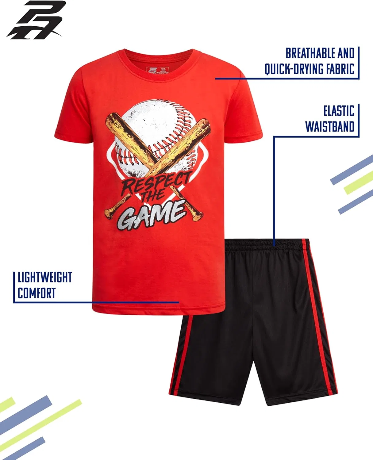 Детский спортивный комплект из футболки и шорт, Pro Athlete, Red/Black Baseball — фото 2