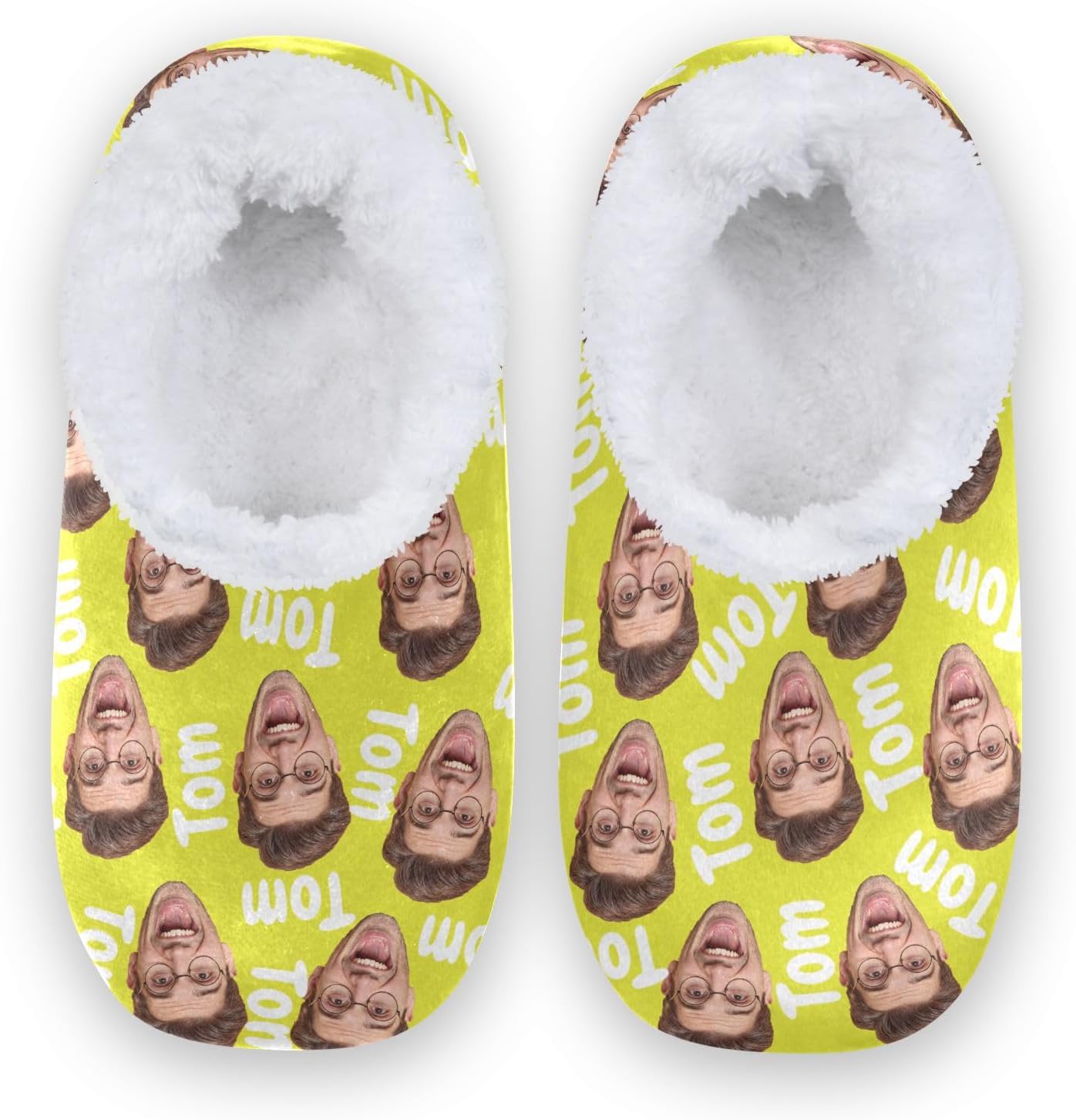 

Женские и мужские домашние тапочки с закрытой пяткой из мягкой памяти, с вязкой, подкладкой из флиса, с фото лица и текстом, теплые носки для отеля, дома и улицы Innewgogo, желтый