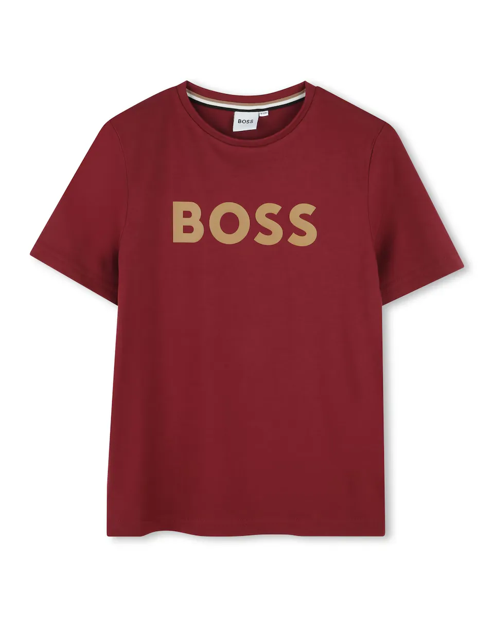 

Футболка для мальчика из 100% хлопка с логотипом спереди BOSS Kidswear, цвет Granate