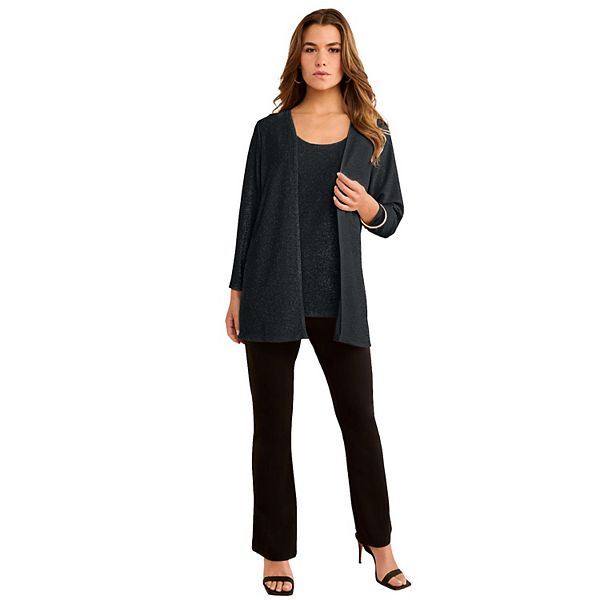 

Женский плюс сайз блестящий топ и кардиган Roaman'S, Black