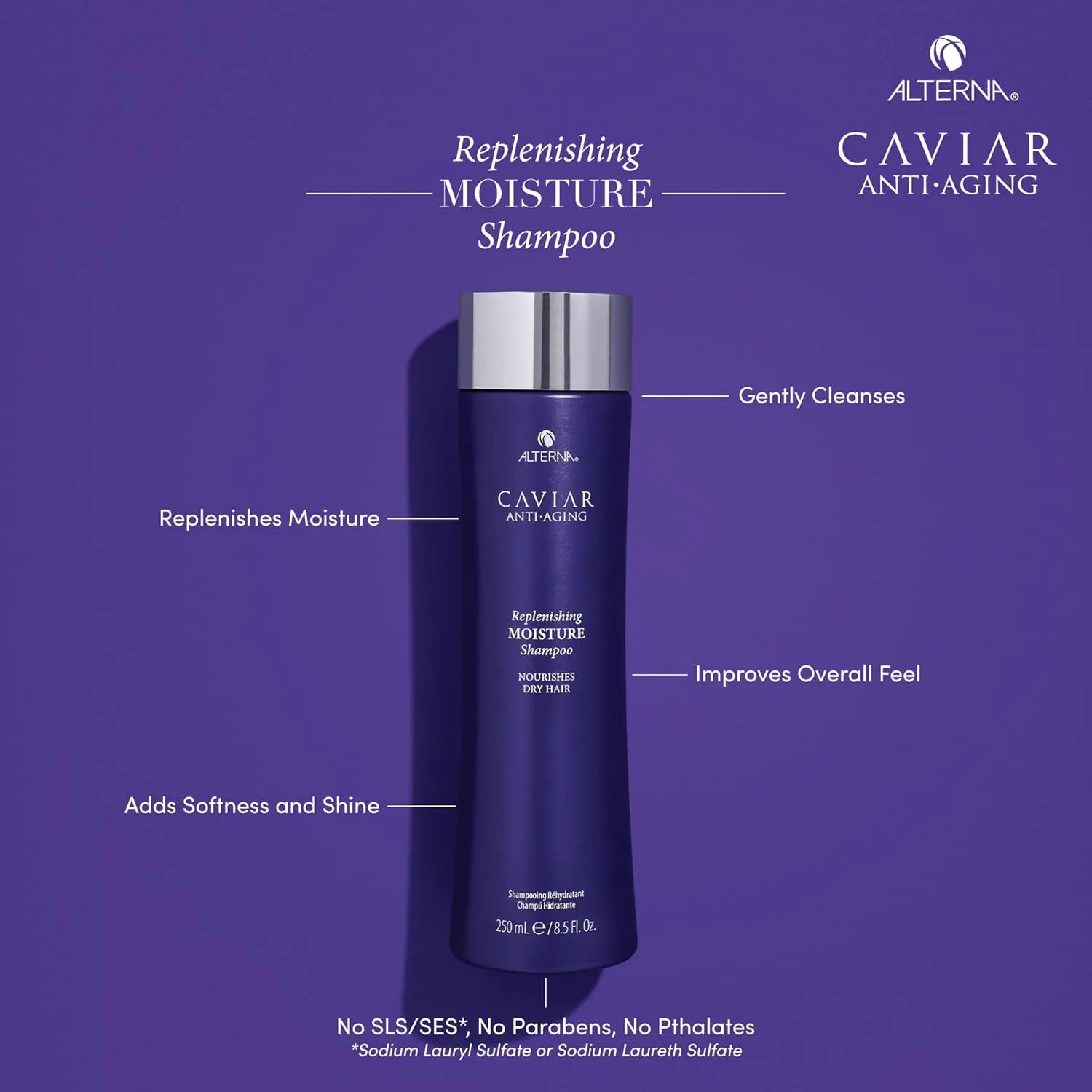 Увлажняющий шампунь Alterna CAVIAR Anti-Aging Replenishing Moisture | Для сухих и ломких волос | Защищает, восстанавливает и увлажняет | Без сульфатов — фото 2
