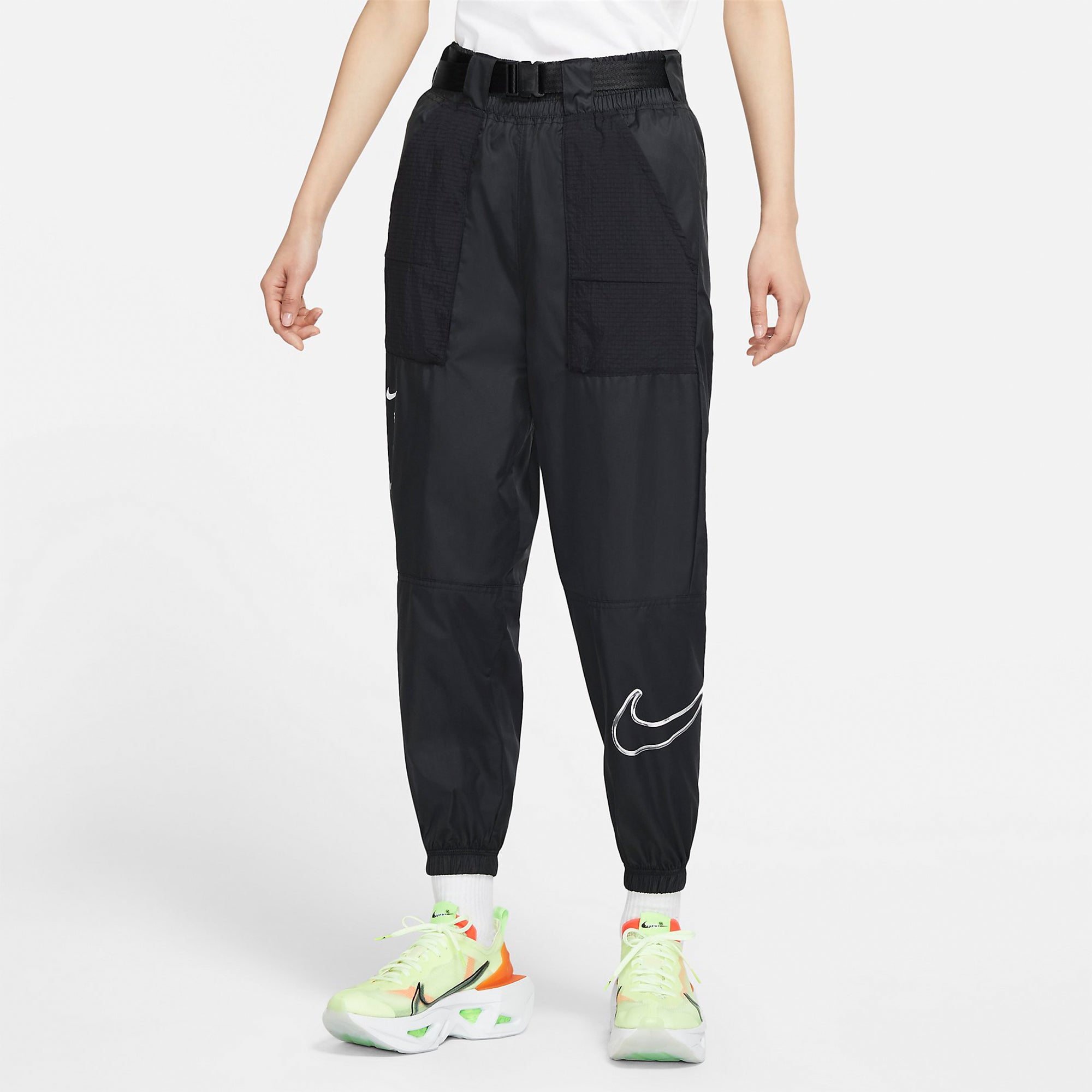 Спортивные брюки (WMNS) Nike Logo Sports Adjustable Belt Bundle Feet Woven Long Pants/Trousers Autumn Black DJ8997-010 — фото 3