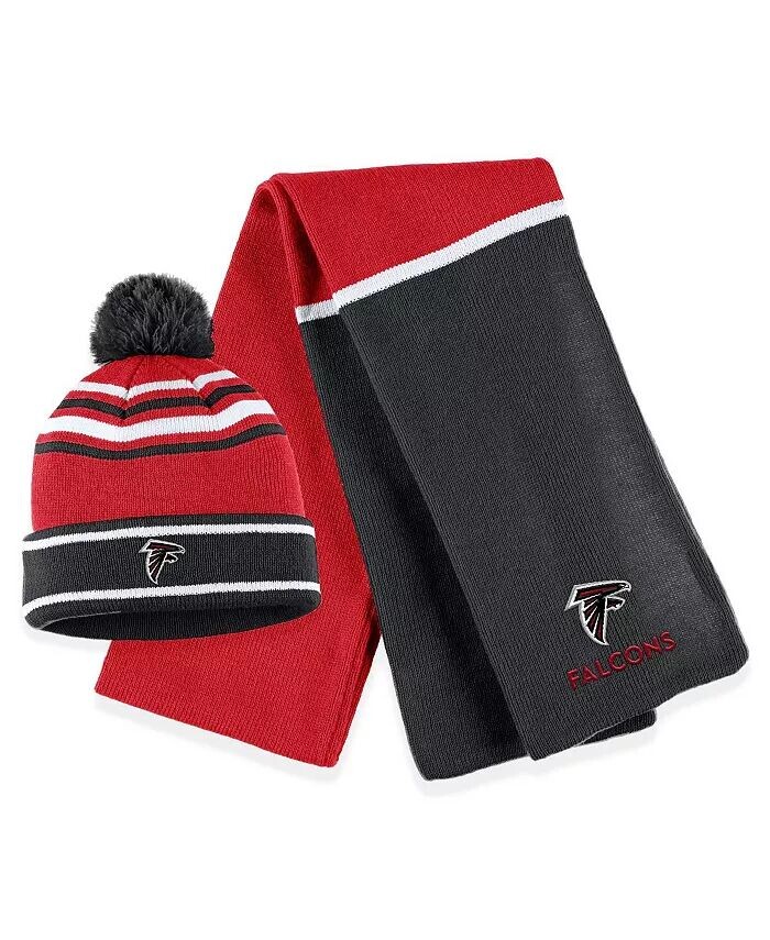 

Женская красная вязаная шапка с манжетами и помпоном Atlanta Falcons с цветными блоками и шарфом Wear By Erin Andrews, красный