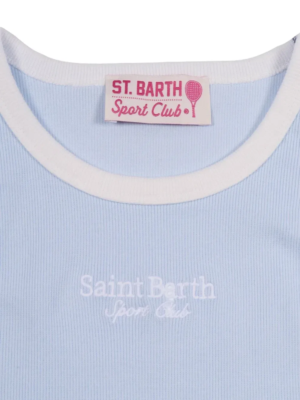 Вязаный в рубчик топ с вышивкой MC2 Saint Barth Kids, синий — фото 3