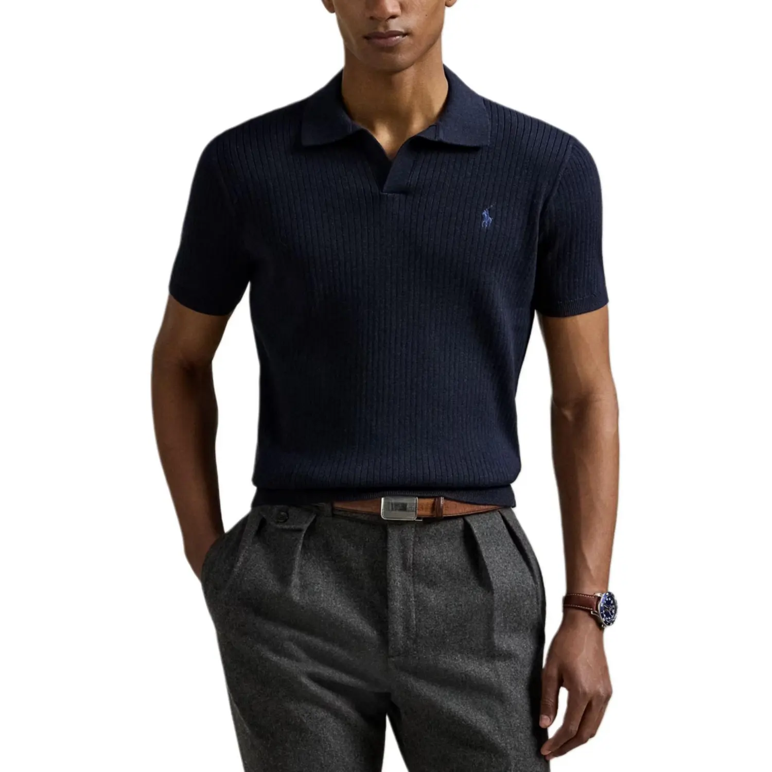 Футболка с короткими рукавами и ребристой вязкой Polo Ralph Lauren, синий — фото 2