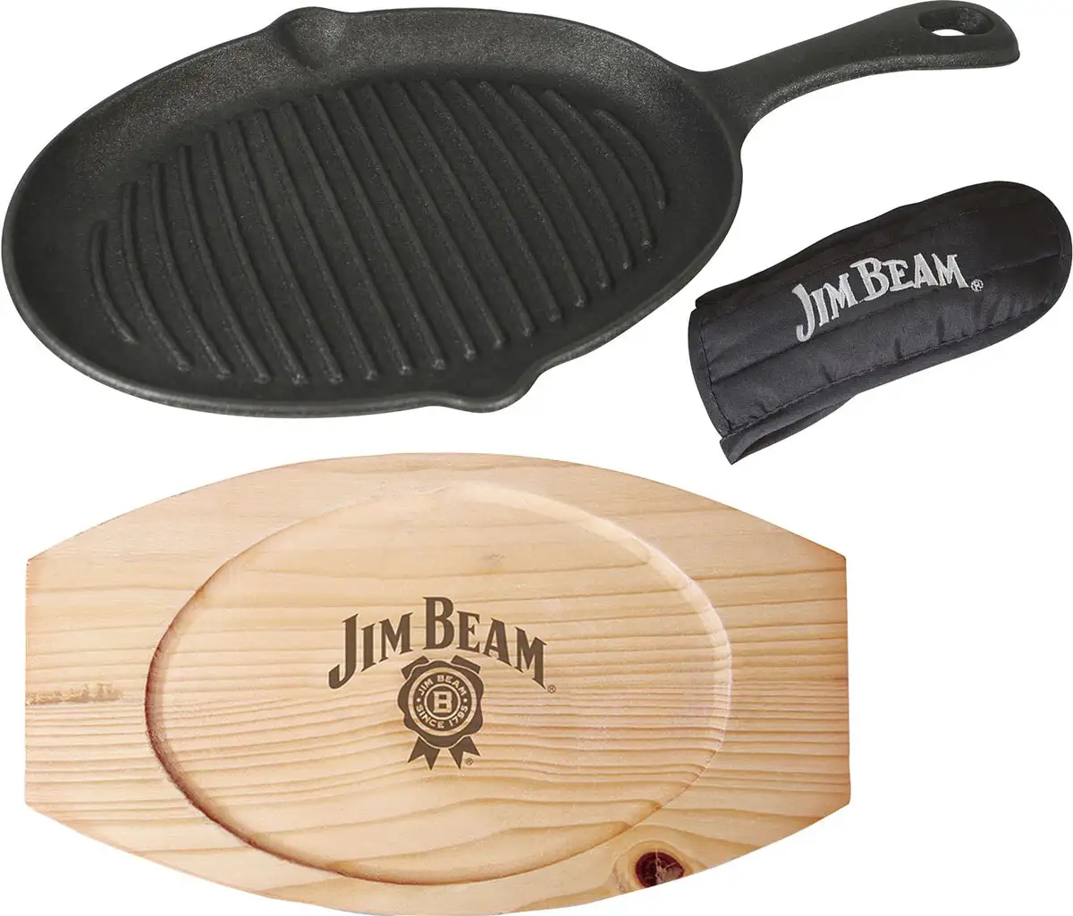 

Сковорода-гриль Jim Beam BBQ, чугун, (набор, 3 предмета), включая деревянную подставку и крышку ручки Высота 2 см., черный