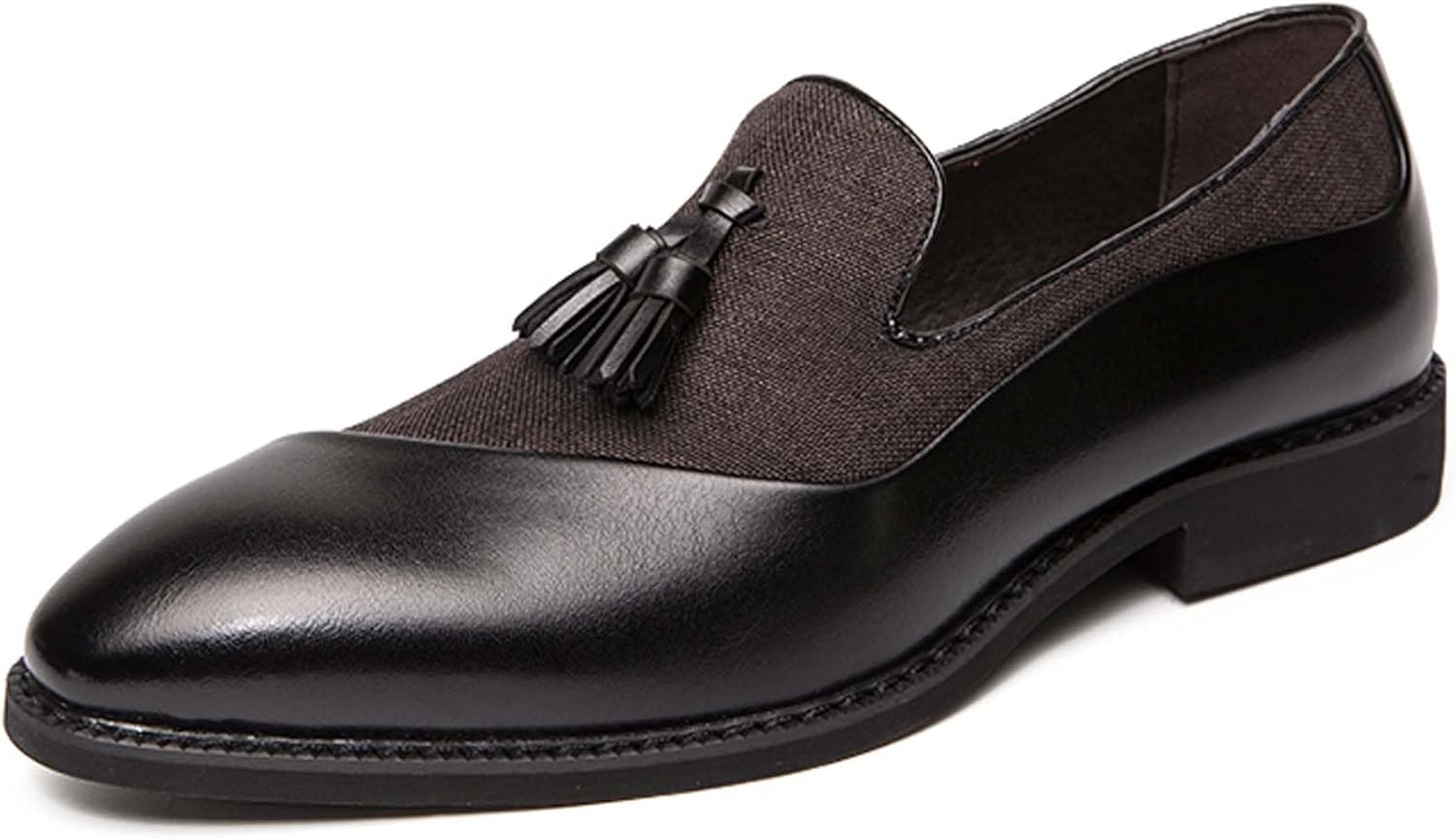 

Мужские лоферы модные заостренные деловые повседневные формальные туфли ретро с кисточками для костюмов, платьев, свадеб, танцев, ночных клубов, кожаные туфли Generic, черный