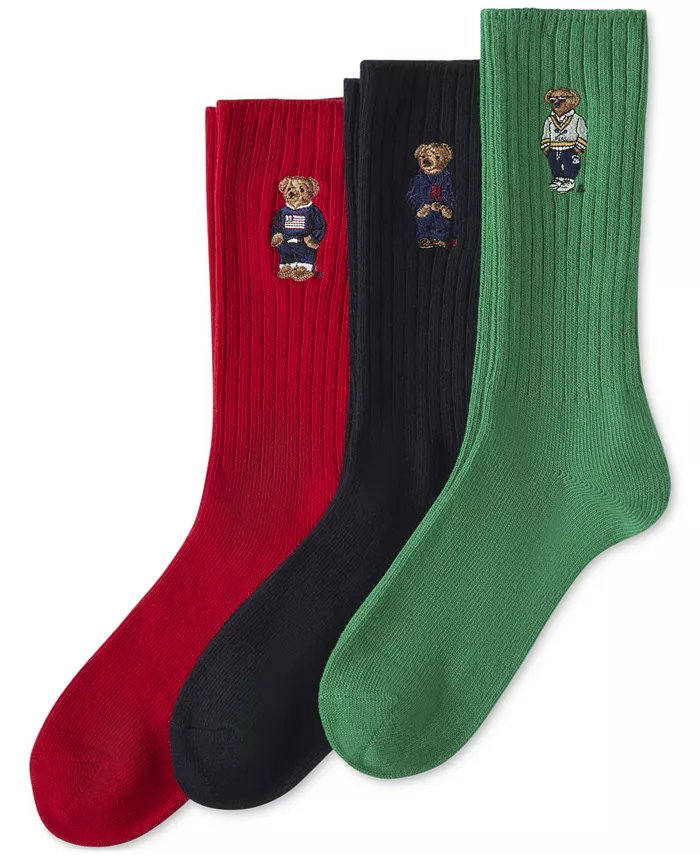 

Мужские носки с вышивкой медведя, 3 пары в подарочной упаковке Polo Ralph Lauren, синий