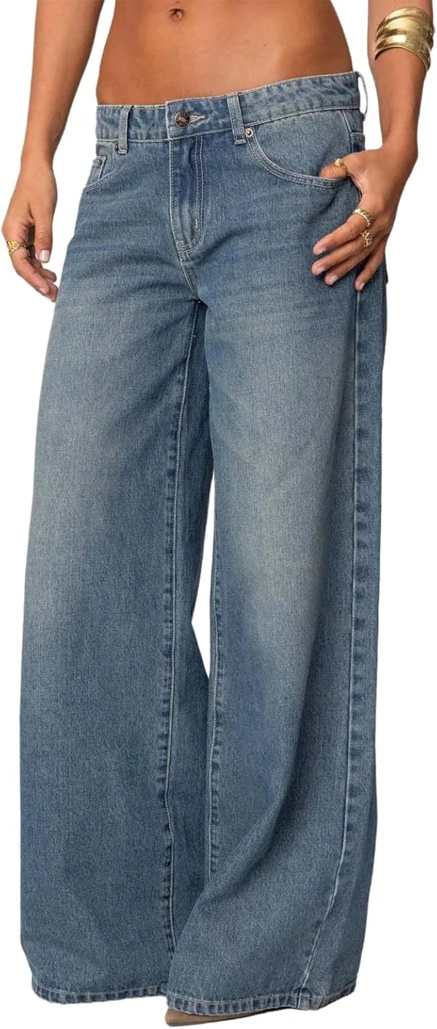 

Женские джинсы Vintage Loose Fit с принтом-бантом и потертостями YADMISU