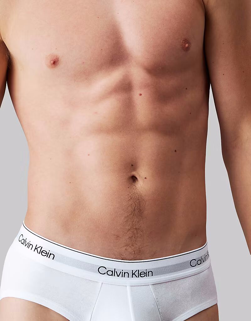 Calvin Klein - Icon Cotton Stretch - 3 пары облегающих трусов-хипстеров белого, серого и черного цветов — фото 3