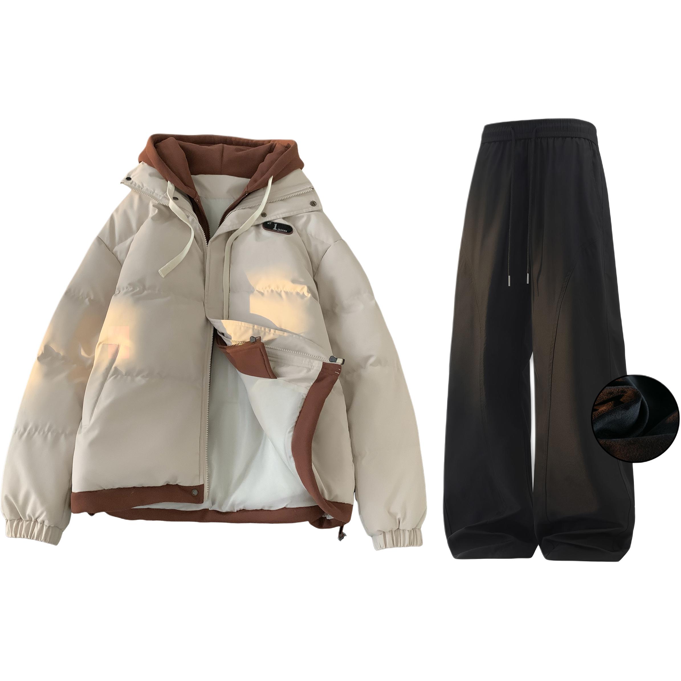 

Кэжуал-костюм Unisex с капюшоном, утепленный и на флисе WARRIOR, оранжевый coat+черный pants[fleece-lined]